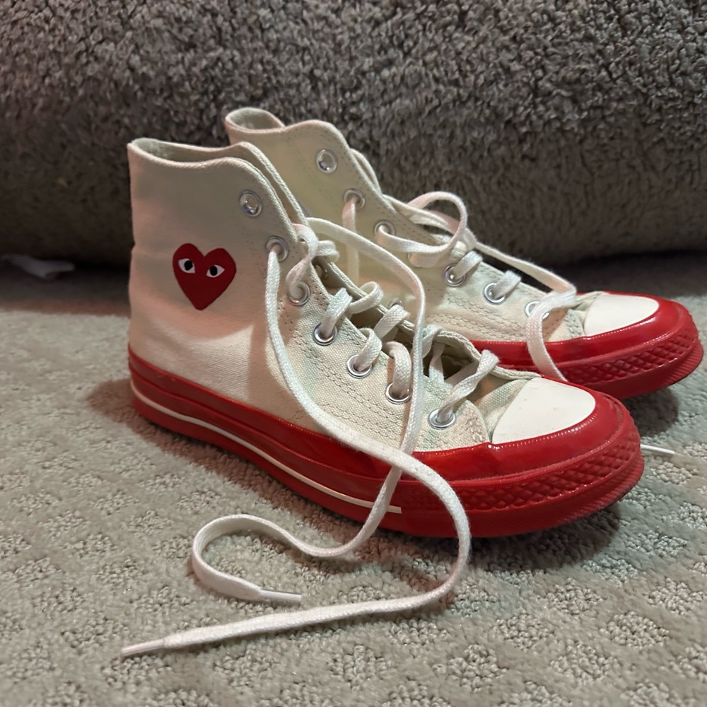high top red CDG x Converse red heart red bottom collab